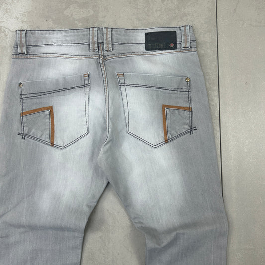 Vintage Embroidered Hip Hop Straight Grey Jeans - 34