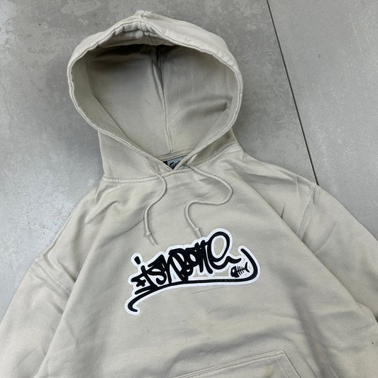 Vintage Fishbone Cream Surfwear Embroidered Hoodie Sweatshirt - M