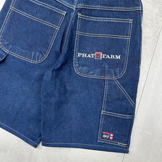 Vintage Phat Farm Embroidered Hip Hop Baggy Blue Shorts Jorts - 30