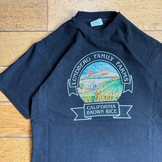 Vintage 90s Rice Farm Single Stitch Black Graphic T-Shirt - XS