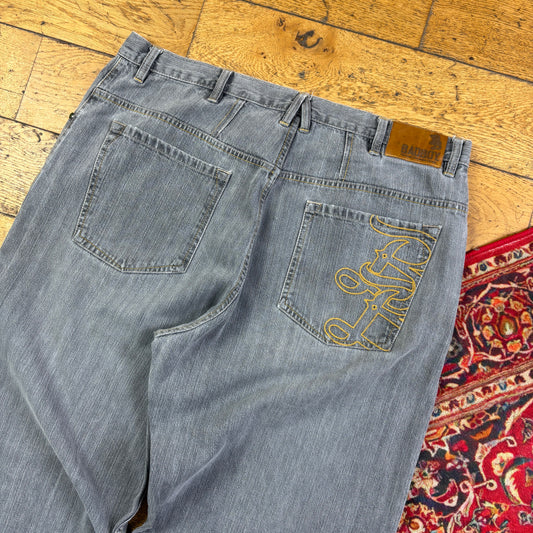 Vintage Grey Badboy Embroidered Y2K Hip Hop Baggy Jeans - 38