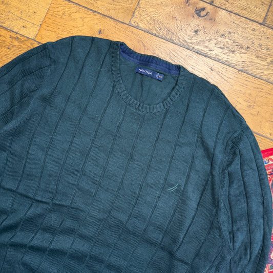 Vintage Nautica Green Cable Embroidered Knit Jumper - 2XL