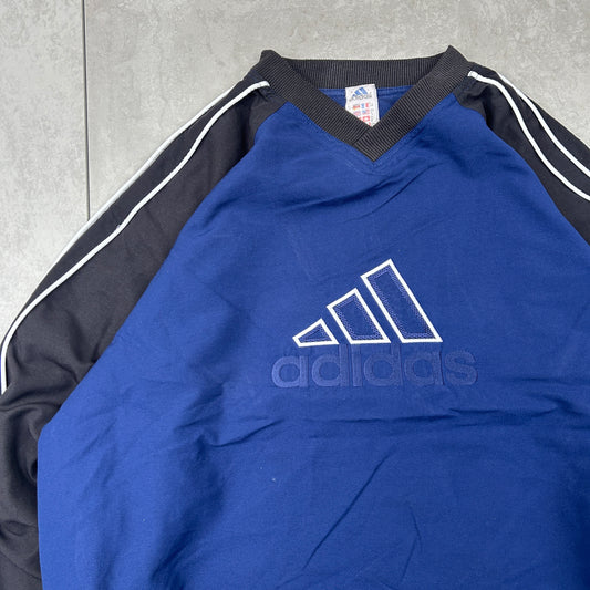 Vintage 90s Adidas Blue Embroidered Windbreaker Pullover Sweatshirt - XL