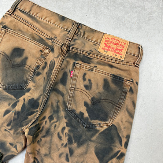 Vintage Levis 516 Baggy Brown Bleached Black Denim Shorts - 34