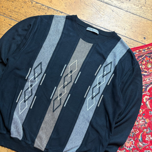 Vintage Black Pattern Knit Jumper - L
