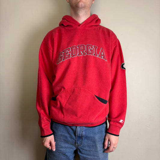 Vintage Starter Georgia Red University Hoodie Embroidered Sweatshirt - L