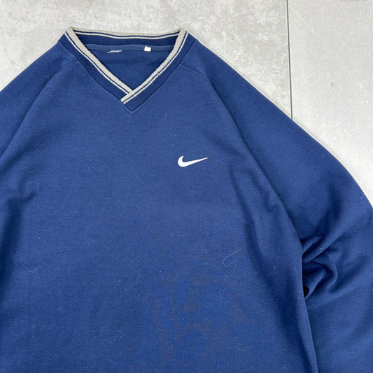 Vintage 90s Nike Swoosh Navy Embroidered Sweatshirt - M
