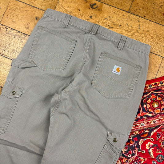 Vintage Carhartt Cream Double Knee Cargo Workwear Carpenter Baggy Trousers - 36