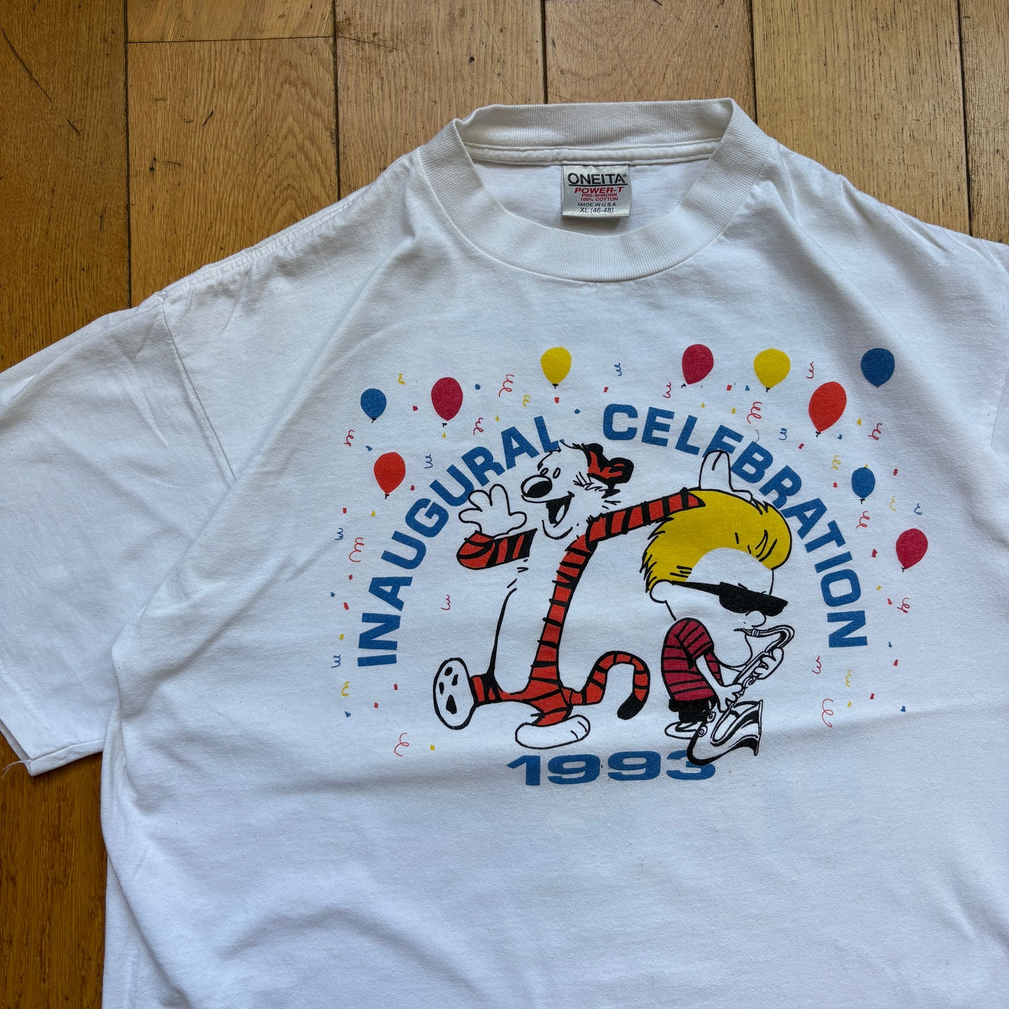 Vintage 1993 Calvin and Hobbes Spoof White Single Stitch Graphic T-Shirt - XL