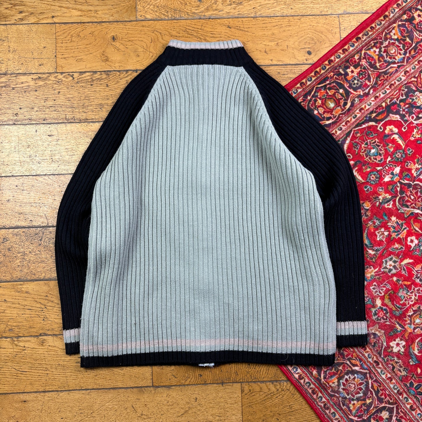 Vintage Diesel Embroidered Grey Zip Chunky Knit Jumper - L