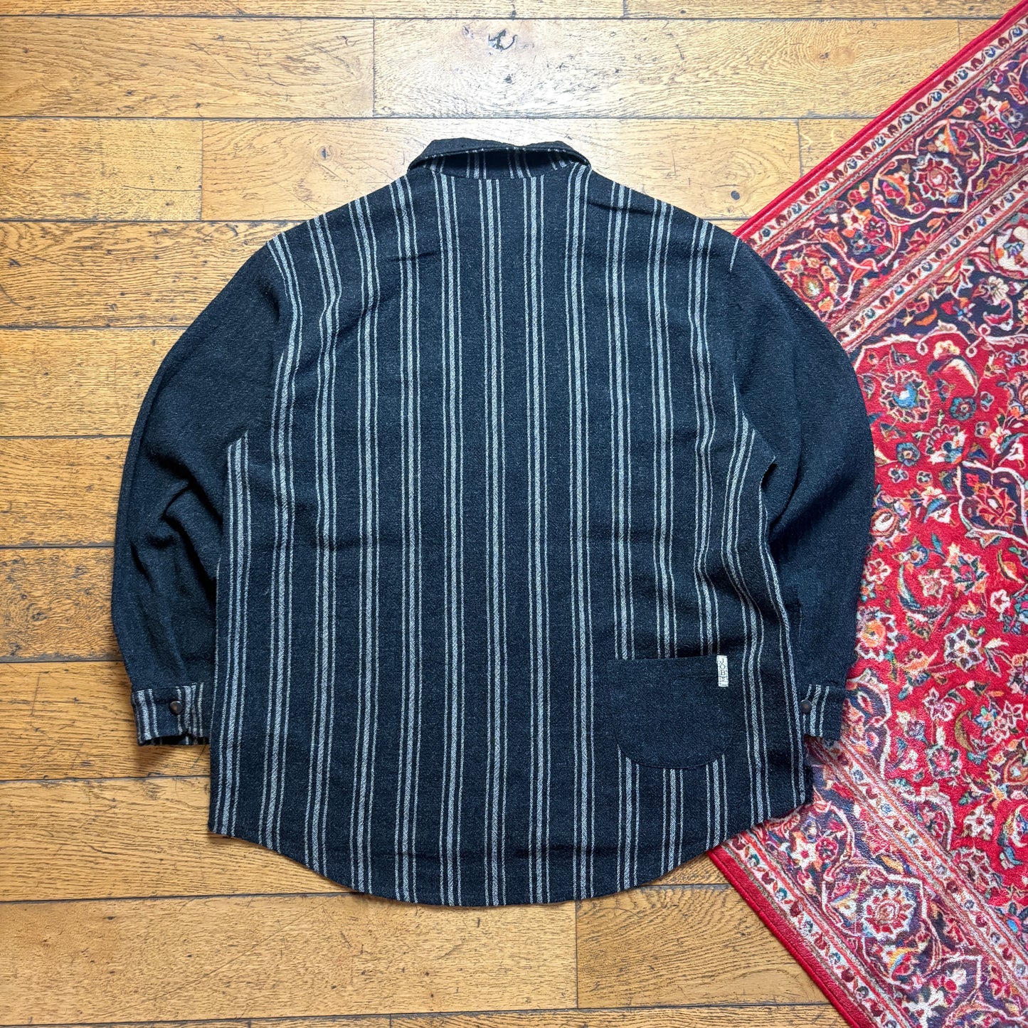 Vintage Black Stripe Zip Flannel Shirt - XL