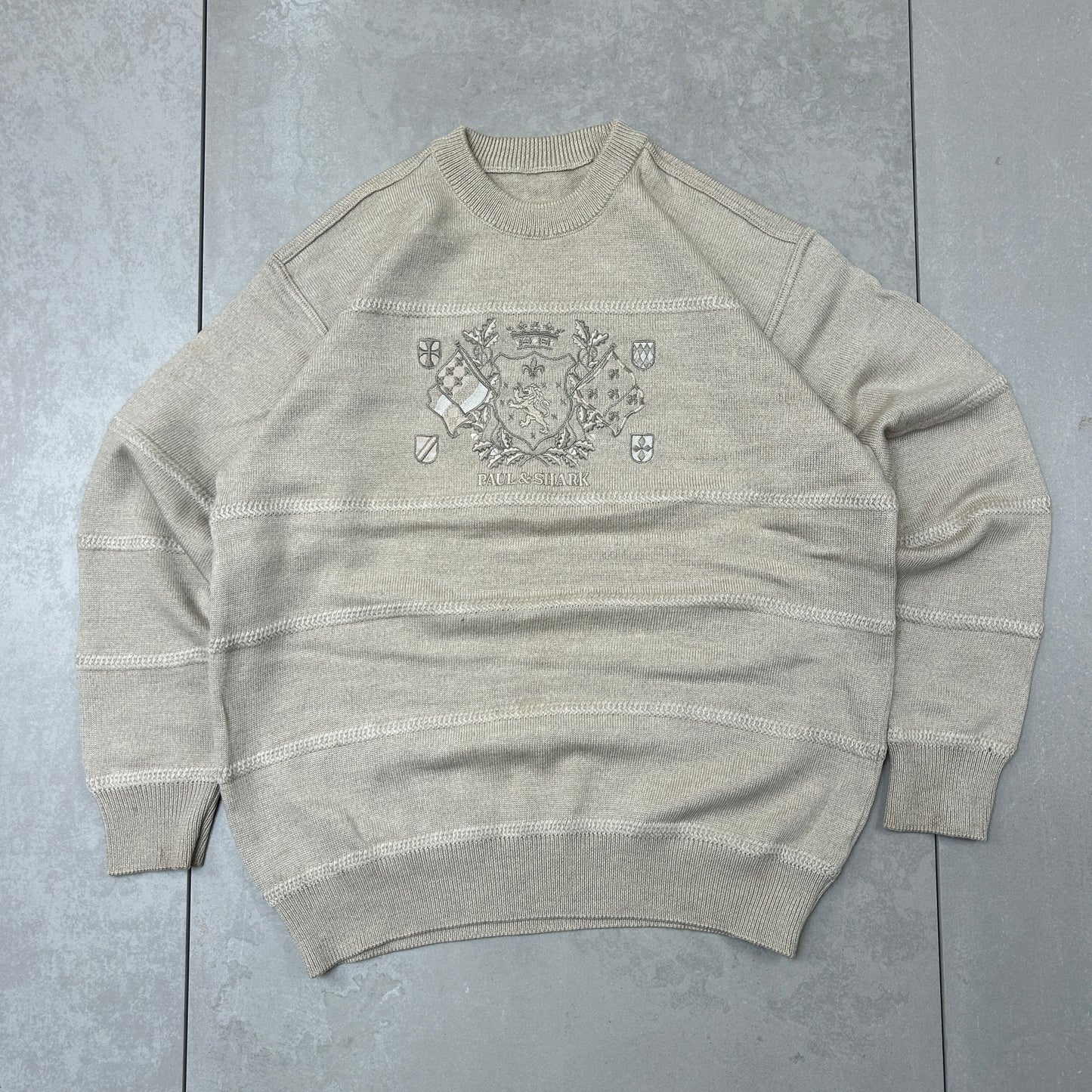 Vintage Paul and Shark Embroidered Brown Cable Chunky Knit Jumper - L