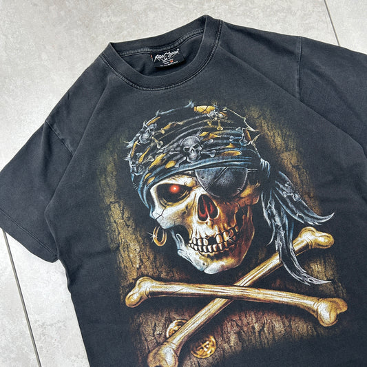 Vintage Skull Pirate Black Graphic T-Shirt - S