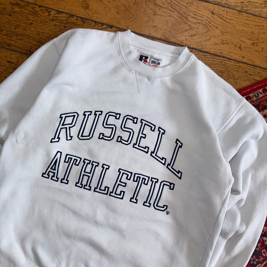 Vintage Russell Athletic White Embroidered Sweatshirt - S