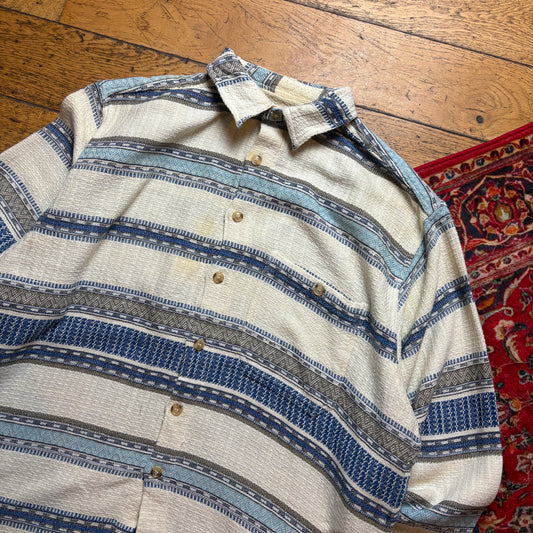 Vintage Cream Blue Funky Pattern Shirt - 2XL