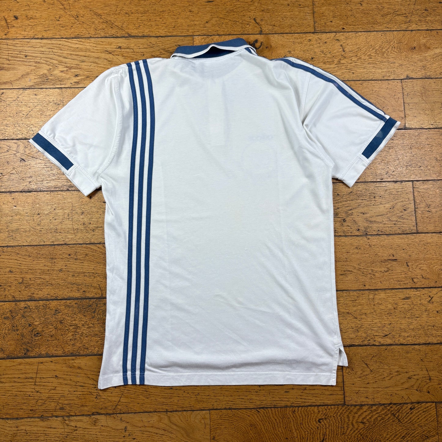 Vintage Adidas White Blue Polo T-Shirt - M
