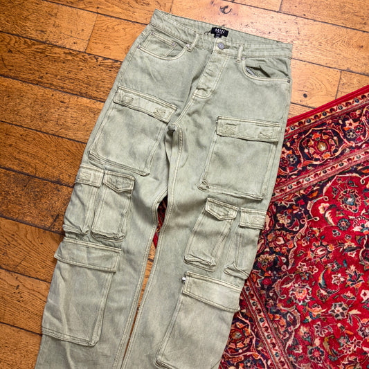 Vintage Boohoo Man Green Cargo Straight Hip Hop Y2K Jeans - 32S