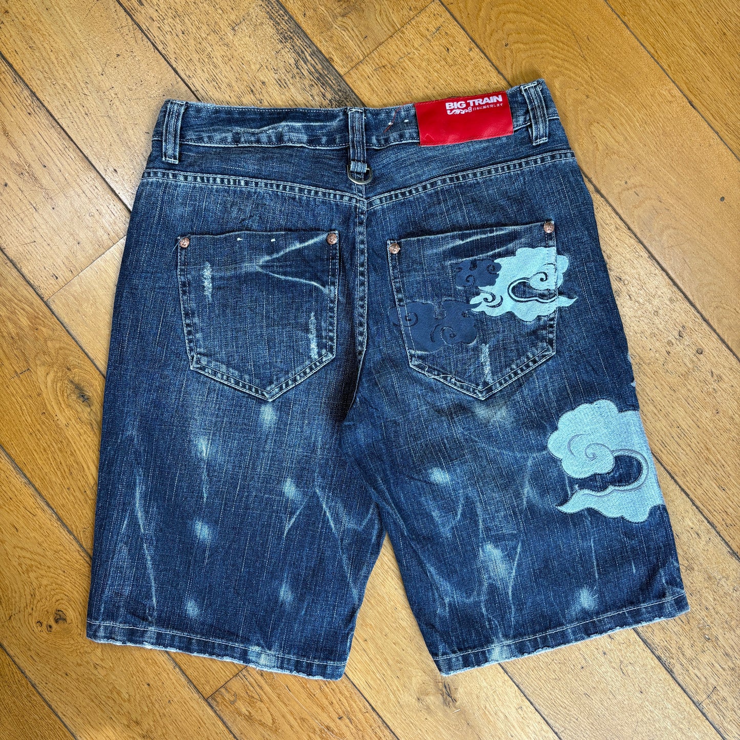 Vintage Big Train Embroidered Japanese Blue Shorts Jorts - 32