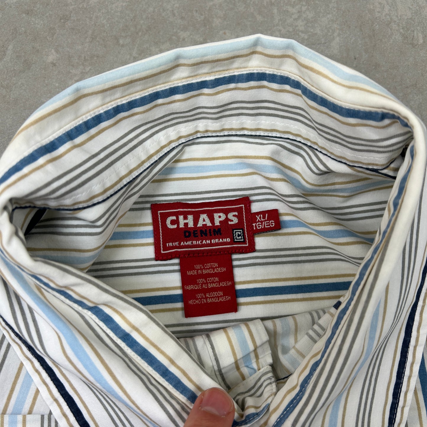 Vintage Ralph Lauren Chaps Stripe Short Sleeve White Shirt - XL