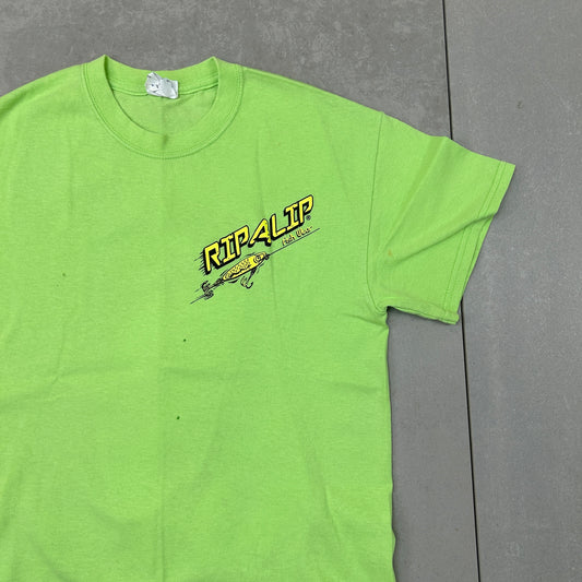 Vintage 90s Rip A Lip Fishing Graphic Green T-Shirt - XS