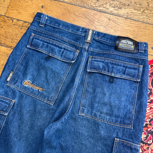 Vintage Culture Jeans Y2K Embroidered Hip Hop Baggy Shorts Jorts - 36