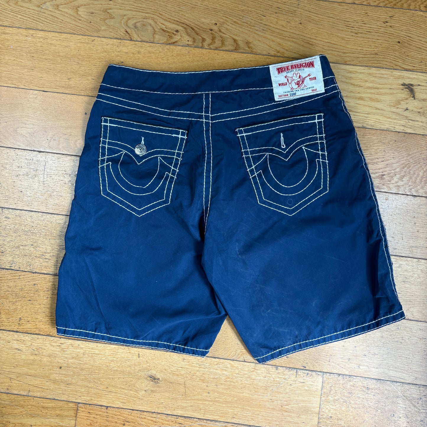 Vintage True Religion Surf Embroidered Y2K Navy Shorts Jorts - 38