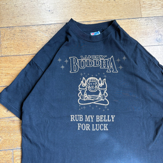 Vintage 90s Funny Buddha Single Stitch Black Graphic T-Shirt - XL