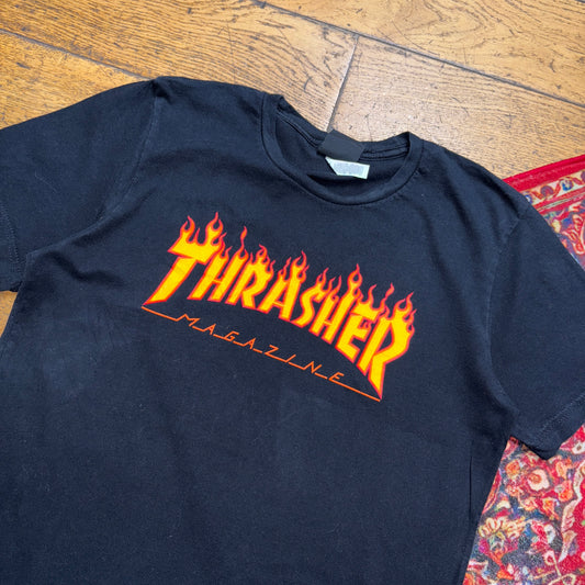 Vintage Thrasher Black Skate Flames Graphic T-Shirt - S