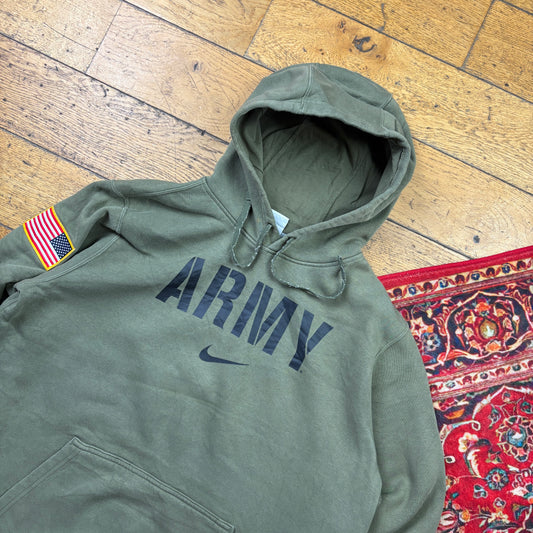 Vintage Nike Green Army Embroidered Hoodie Sweatshirt - L