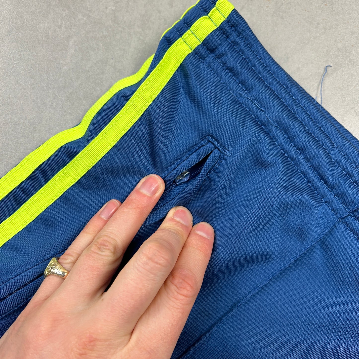 Vintage 90s Adidas Blue Yellow Stripe Baggy Tracksuit Track Pants Bottoms - L/XL