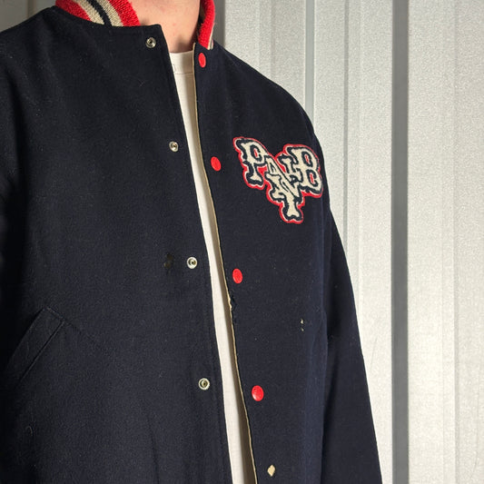 Vintage PNB Nation Wool Varsity Navy Cream Reversible Letterman Jacket - S