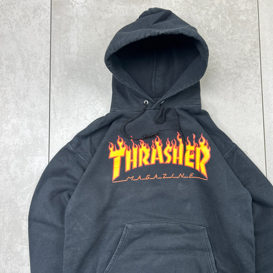 Vintage Thrasher Flames Black Hoodie Sweatshirt - S