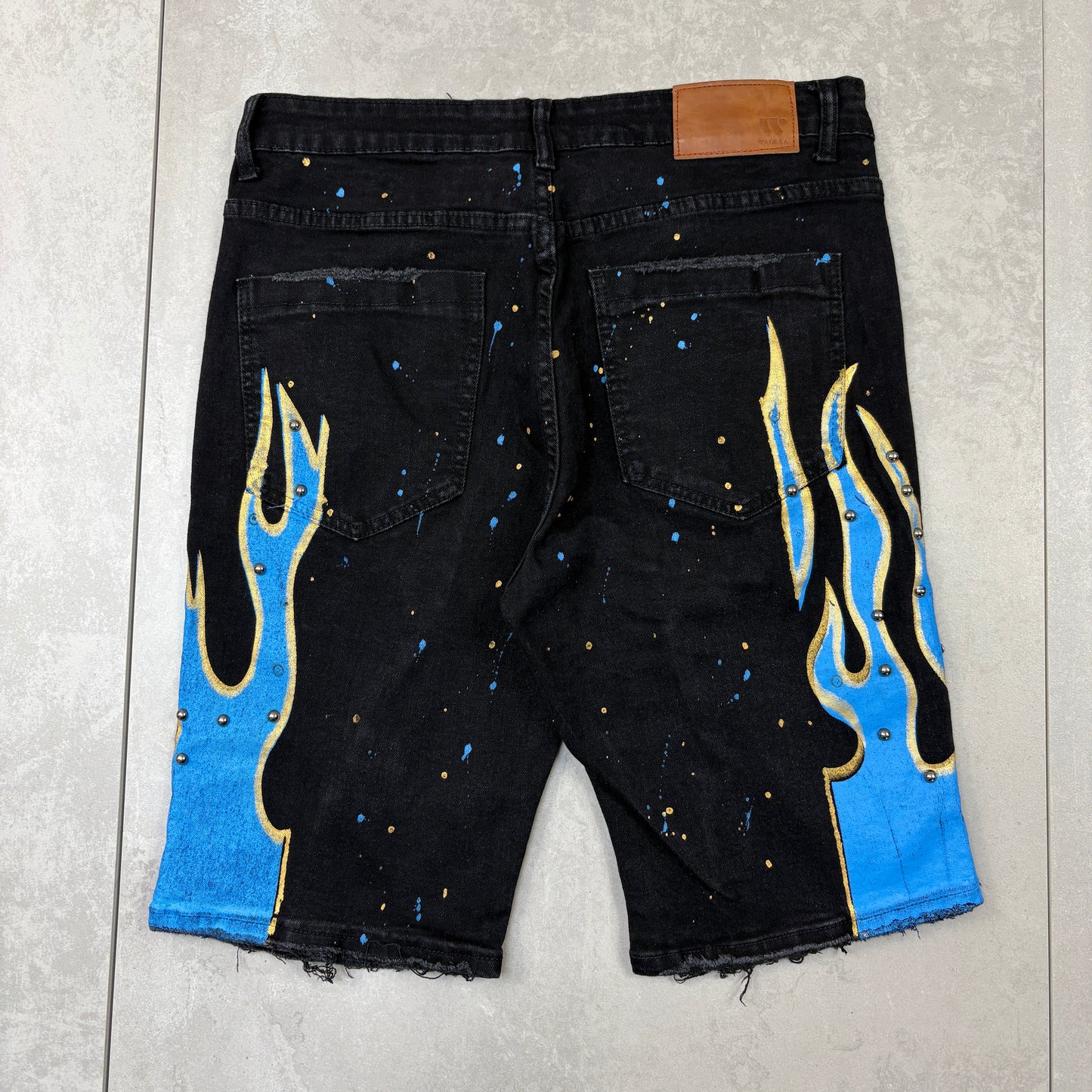 Vintage Black Flames Hip Hop Shorts Jorts - 33