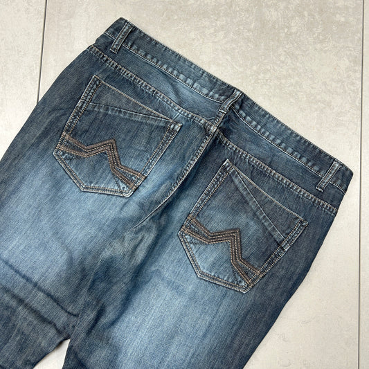 Vintage Embroidered Hip Hop Straight Blue Jeans - 42