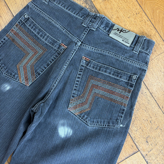 Vintage Embroidered Hip Hop Black Baggy Shorts Jorts - 32