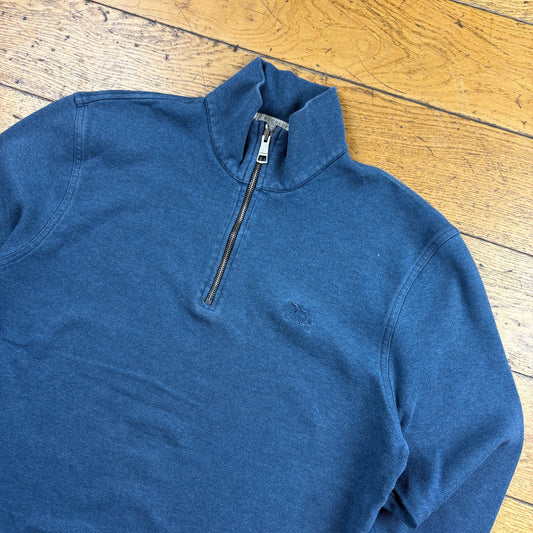 Vintage Burberry Blue Quarter Zip Embroidered Sweatshirt - S