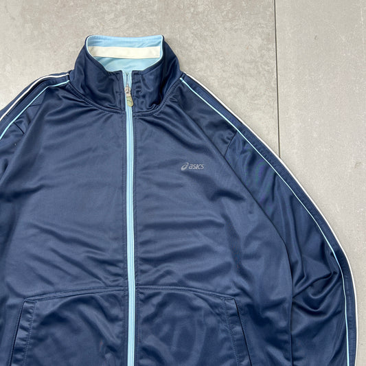 Vintage 00s ASICs Navy Tracksuit Track Shell Windbreaker Jacket - L