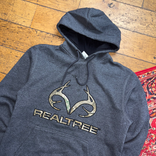 Vintage Realtree Grey Camo Embroidered Hoodie Sweatshirt - S