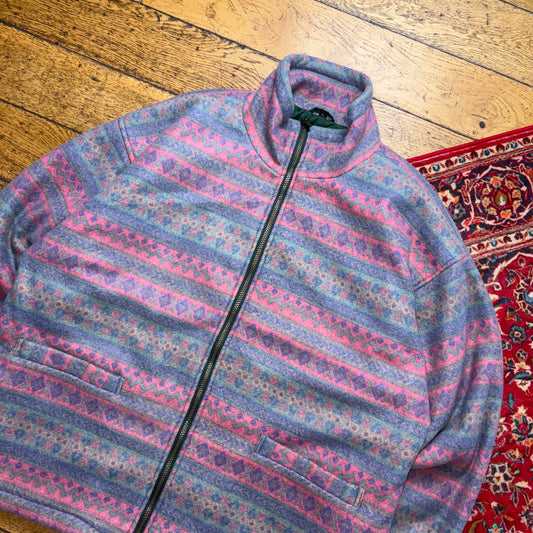 Vintage 90s Purple Blue Crazy Fleece Quilt Lined Sweatshirt - 2XL