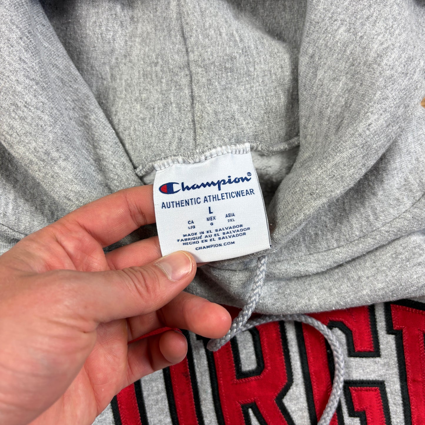 Vintage Champion College Grey Embroidered Hoodie Sweatshirt - L