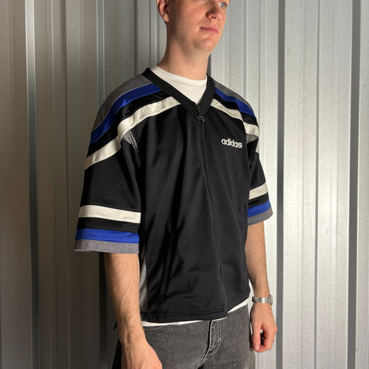 Vintage 90s Adidas Black Zip Embroidered Boxy T-Shirt - M