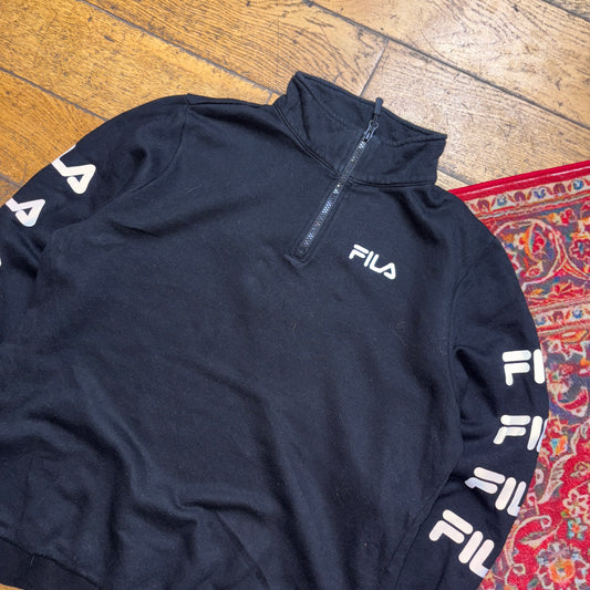 Vintage Fila. Black Quarter Zip Sweatshirt - S