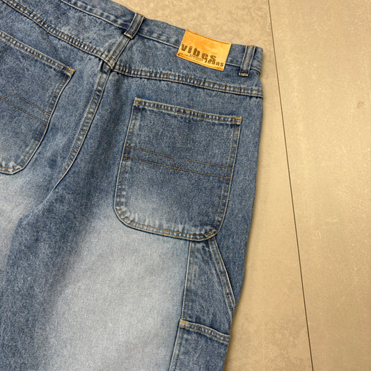 Vintage Vibes Embroidered Hip Hop Baggy Blue Shorts Jorts - 36