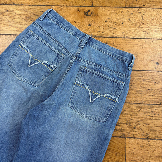 Vintage Route 66 Embroidered Blue Hip Hop Baggy Shorts Jorts - 32