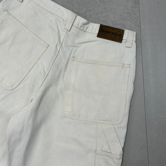 Vintage Perry Ellis Cream Hip Hop Baggy Shorts Jorts - 38