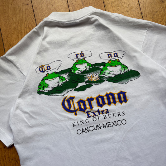 Vintage 90s Corona Frog Single Stitch Graphic White T-Shirt - XL