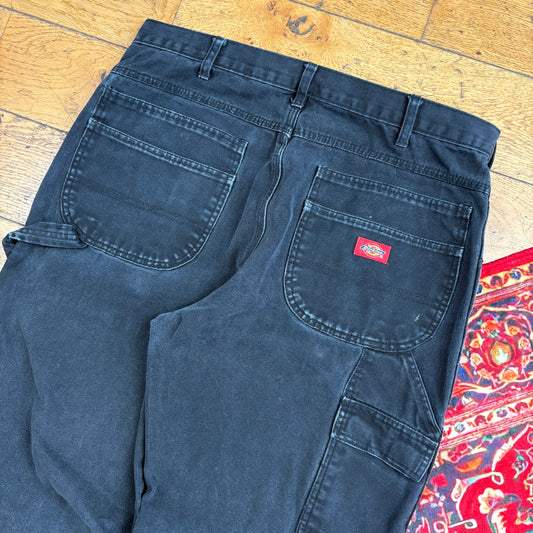 Vintage Dickies Black Double Knee Workwear Carpenter Baggy Trousers - 36