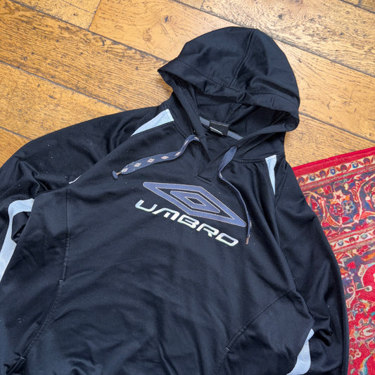 Vintage Umbro Black Embroidered Hoodie Y2K Sweatshirt - L