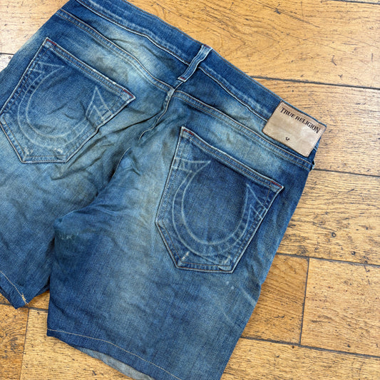 Vintage True Religion Blue Embroidered Y2K Shorts Jorts - 34