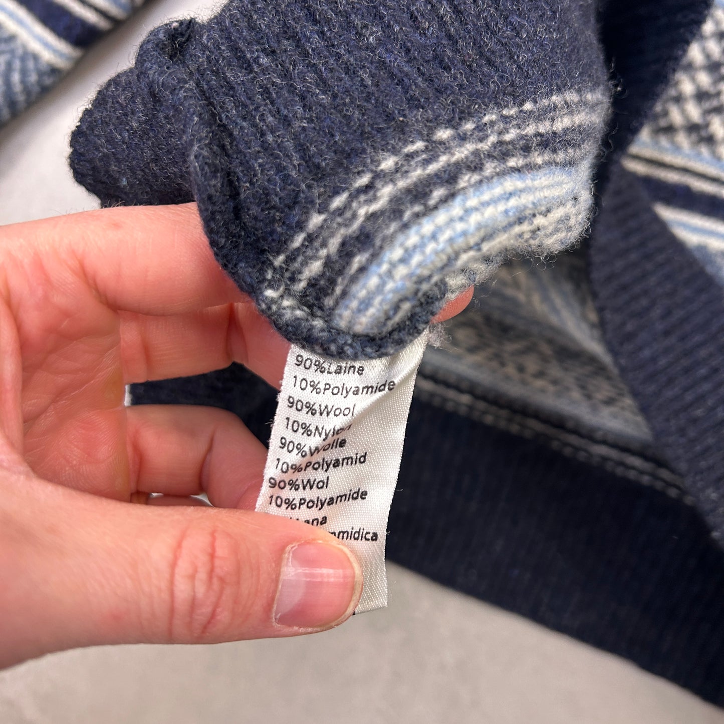 Vintage Lacoste Knit Wool Jumper Blue Pattern - S